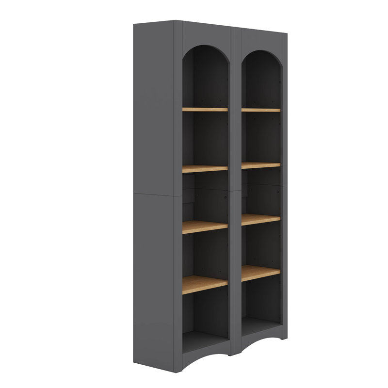 Bibliothèque moderne à 5 niveaux, ensemble de 2 bibliothèques, ensemble de rangement bicolore avec tablettes réglables, Gris