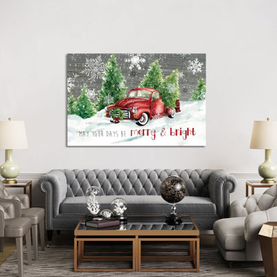 Merry And Bright Christmas Truck by Carol Robinson - Print on Canvas