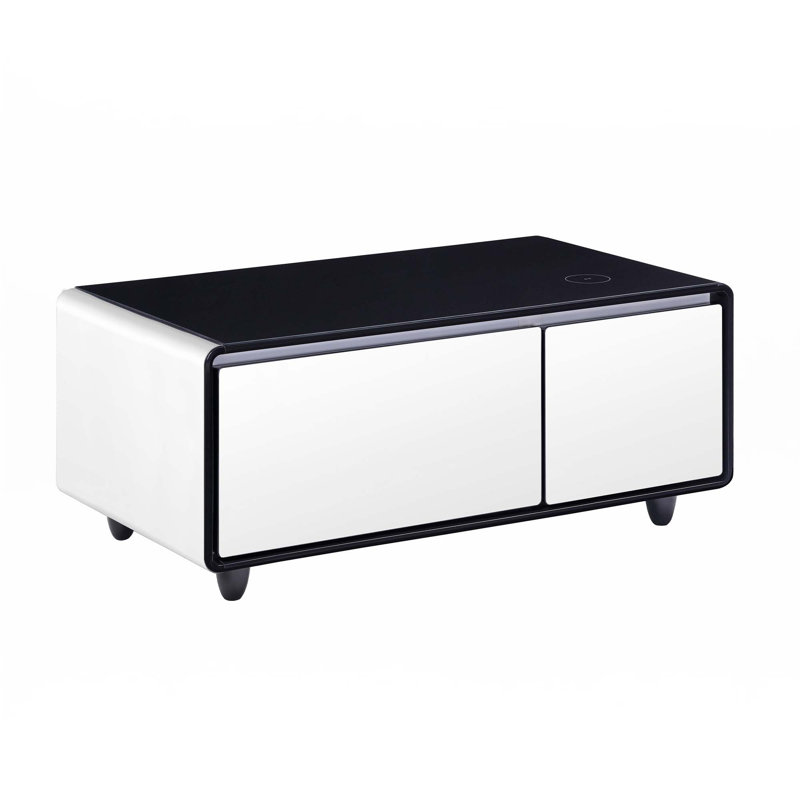Smart Coffee Table With Built-In Fridge, Black/White