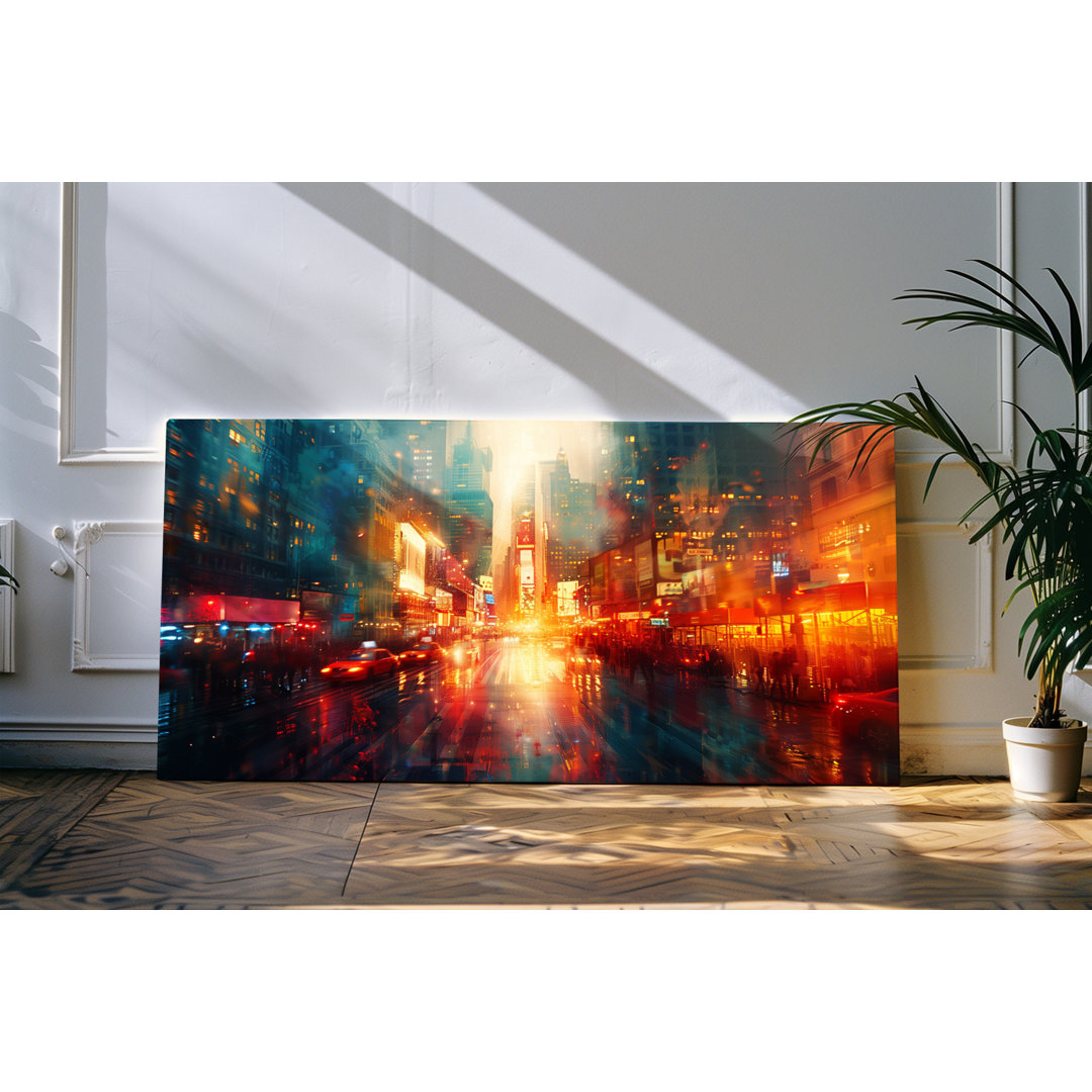 Bilder auf Leinwand 120x60cm Großstadt bei Nacht Straße Autos Lichter Kunstvoll