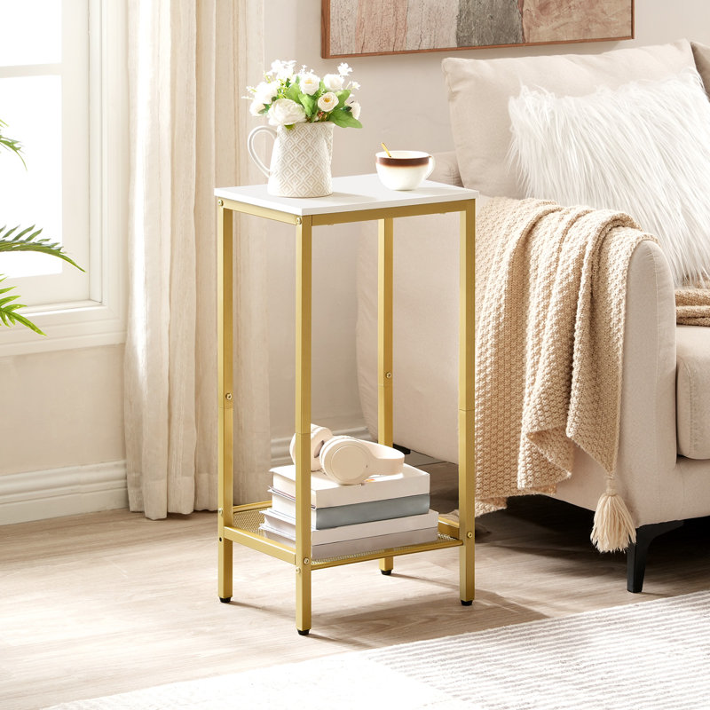 Raimondas 28.9" Tall End Table, White/Gold