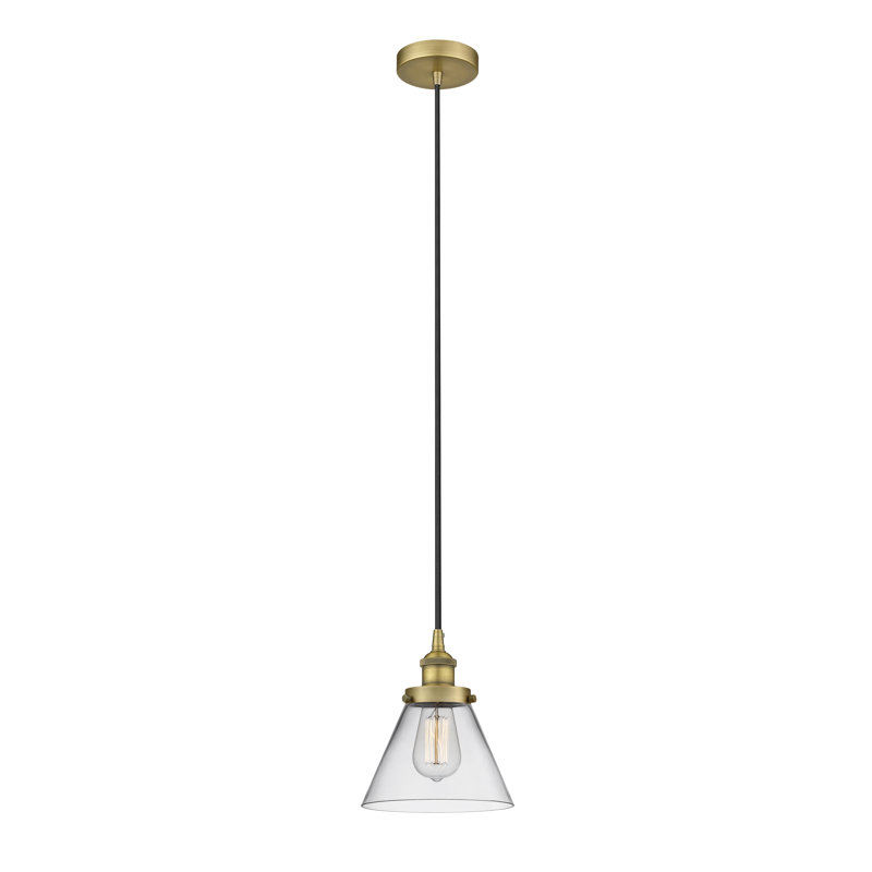 Mini-luminaire suspendu 1 lumière Cone, H 9,75 po x l 7,75 po x P 7,75 po, Clair, Laiton brossé