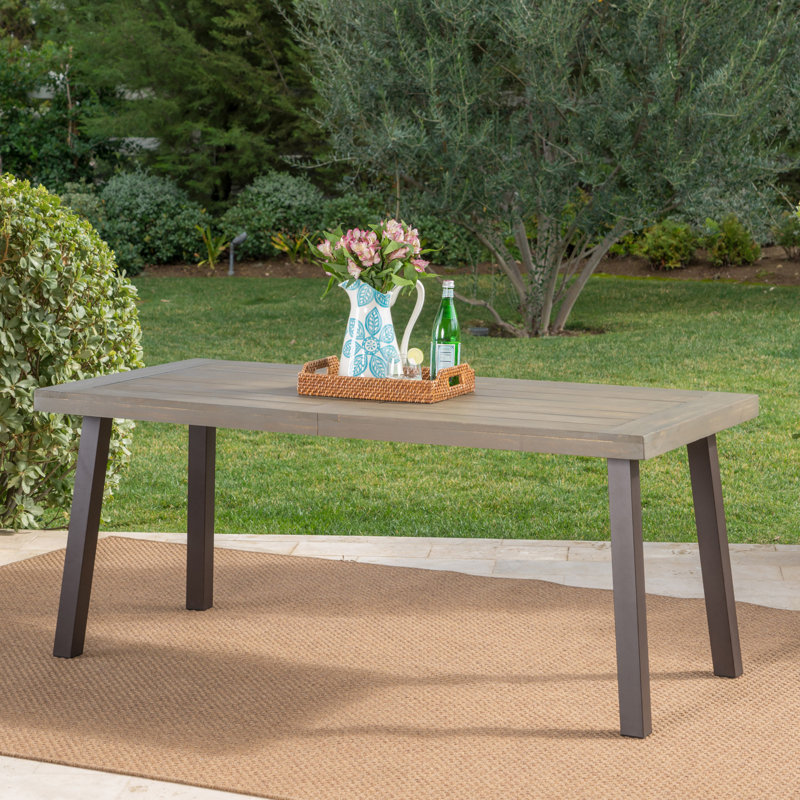 Table de salle à manger d'extérieur en bois d'acacia durable avec pieds en métal thermolaqué | Conception rustique et résistante aux intempéries pour tout espace extérieur