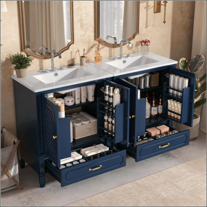 Ensemble de meuble-lavabo avec lavabo double, 2 armoires avec porte et 2 tiroirs
