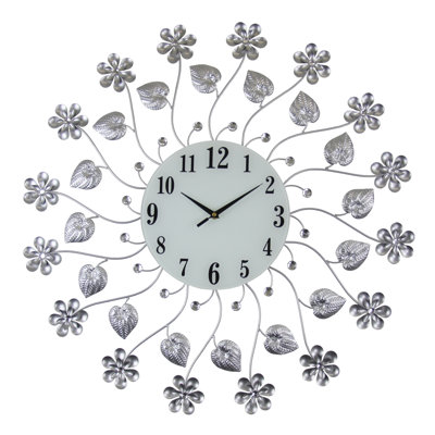 Oversized Shannan Round Wall Clock Leaves and Flowers