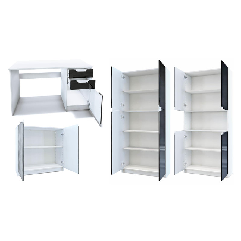Mazeppa 3 Piece Writing Desk Office Set, Grey/White Base