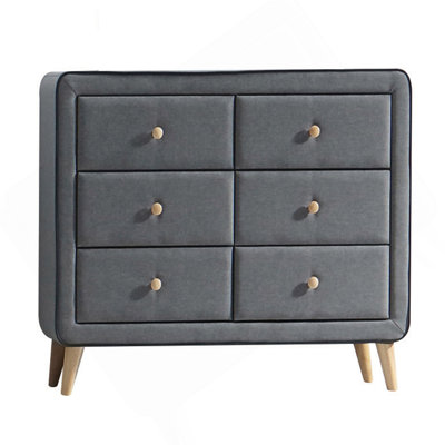 Light Grey Upholstered 6-Drawer Double Dresser