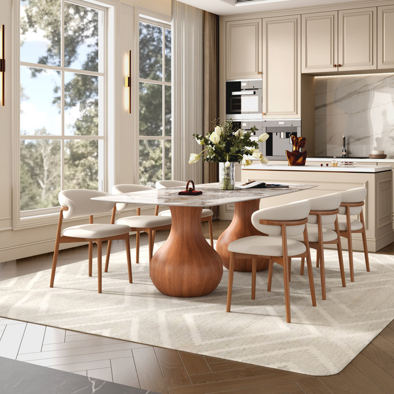 Otelia Large Double Pedestal Dining Set For 6-10 People, 29.53" H x 86.6" W x 43.3" D, 7 Pieces: Table, 6 Chairs