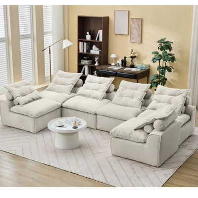 6 coussins modulaires en velours côtelé beige, non, pour les grands espaces, rembourrage en mousse, coussins de style, de cou et lombaires