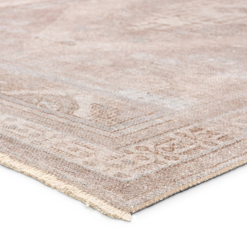 Vibe by Bungalow Rose Afshari Medallion Machine Washable Mauve/Light Blue Area Rug, Rectangle 6' x 9'
