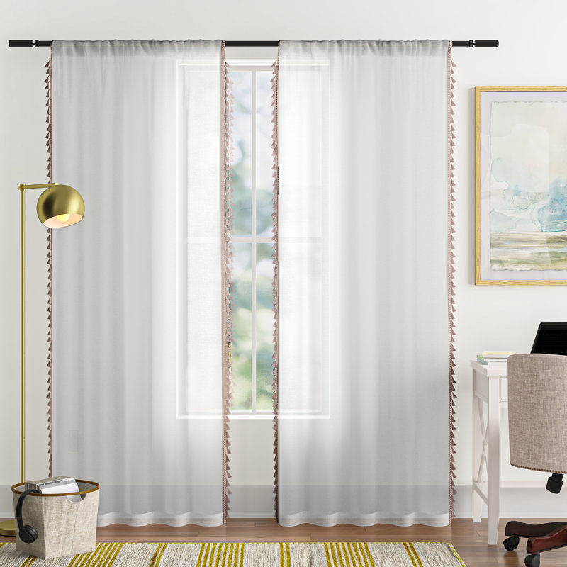 Hucksley Sheer Curtain Pair, White, 54" W x 96" L