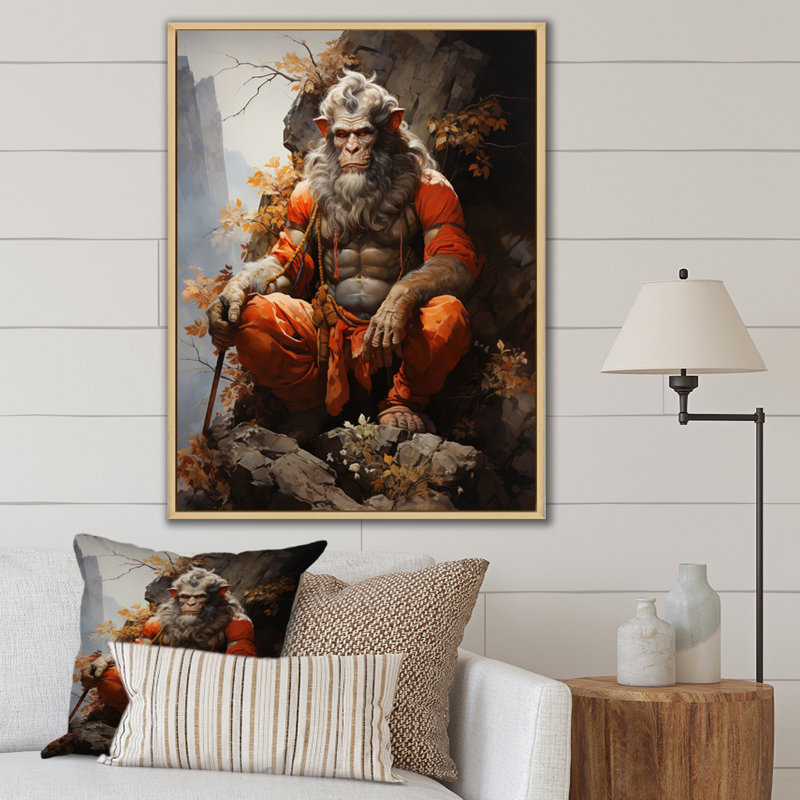 Bhargavi " Hinduisim Hanumans Devotion II ", 32" H x 16" W x 1" D, Natural Floater Framed