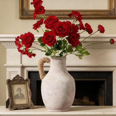 Large Ceramic Vase With Hand-Wrapped Hemp Rope, Rustic Farmhouse Table Vase For Home Decor, Centerpiece For Living Room, Bedroom, Kitchen, Office, And Dining Table
