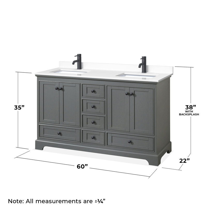 Deborah 60'' Double Bathroom Vanity with Marble Top, White Cultured Marble, Dark Gray, Matte Black
