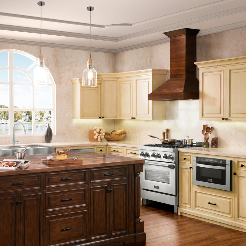 30" Wood 400 CFM Ducted Wall Mount Range Hood, Walnut