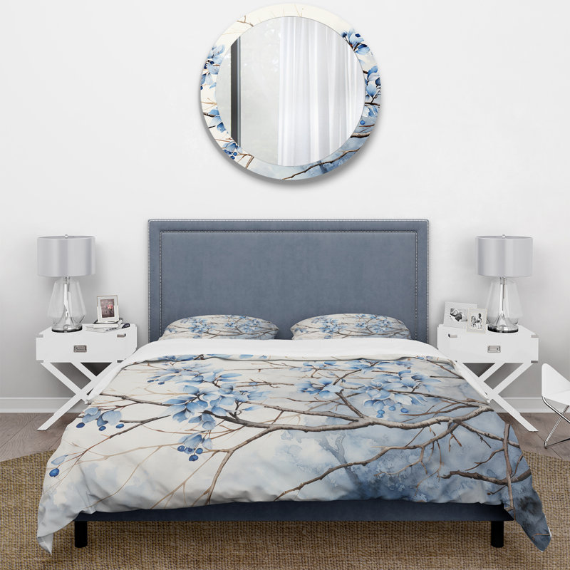 Ensemble de housse de couette bleu et gris Leaves On Branch, Housse de couette très grand et 2 très grandes t