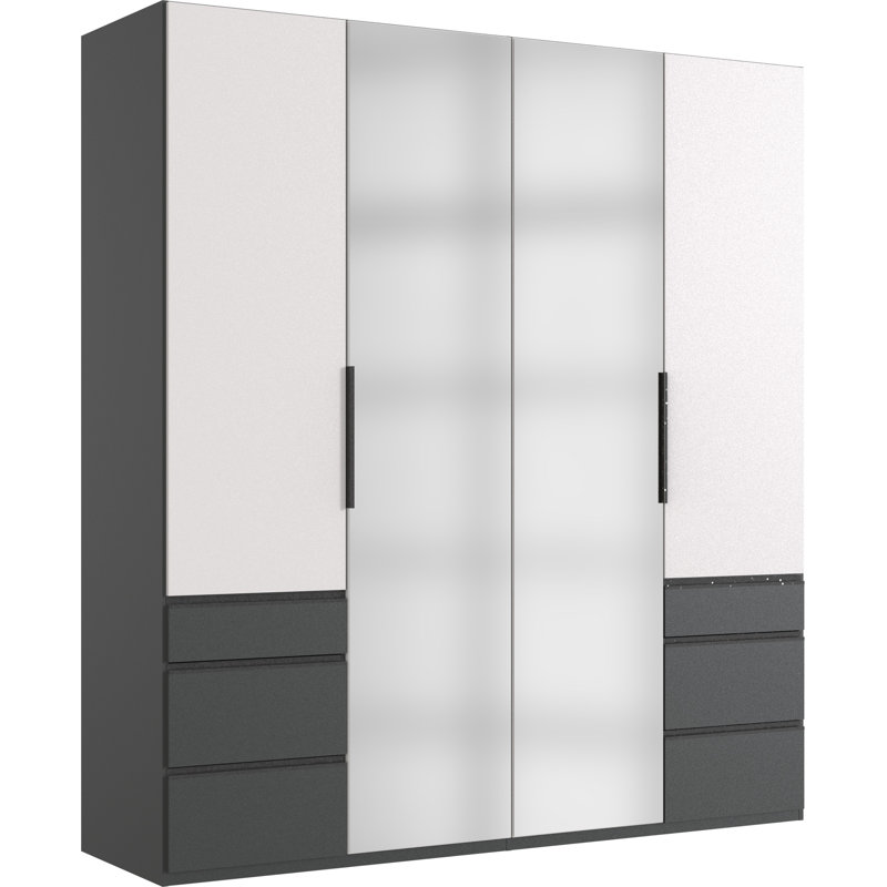 Guardino 4 Door Wardrobe, 216cm H x 200cm W x 58cm D, White/Graphite