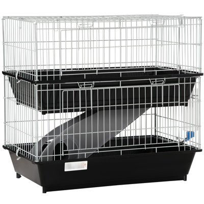 Black 2 Cage For Ferrets, Guinea Pigs And Other Small Creatures - Metal Made Pet With Included Dish Bottle