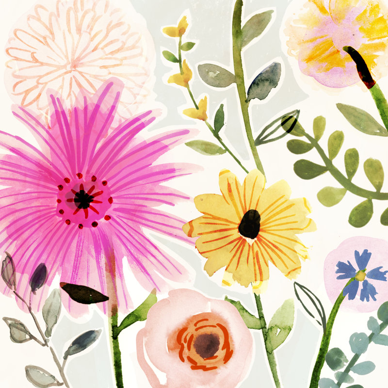 Floral Pop I by Victoria Borges - Painting on Canvas, 91cm H x 91cm W, Paper Print