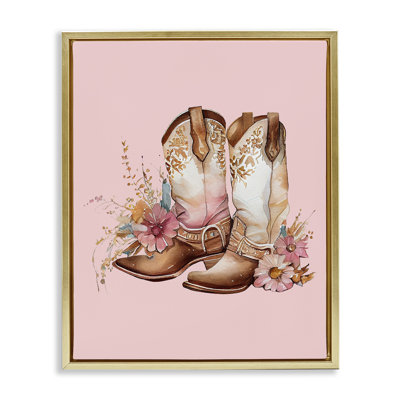 «Floral Pink Cowgirl», reproduction encadrée sur toile par Birch & Ink