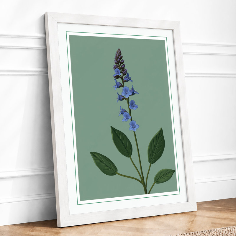 Purple Flower Spike Botanical - Framed Print, A2 - 59.4 x 42.0 cm, White