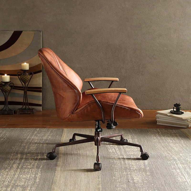 Brancaster Aluminum Top Grain Leather Office Chair, Brown