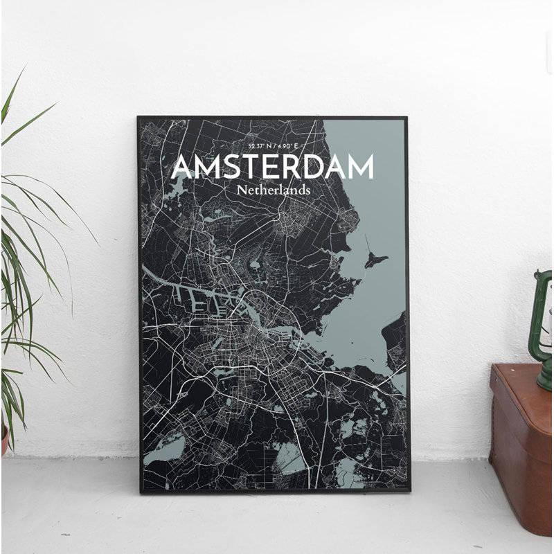 Amsterdam City Map - No Frame Print, 60.2 cm H x 27.9 cm W x 0.1 cm D