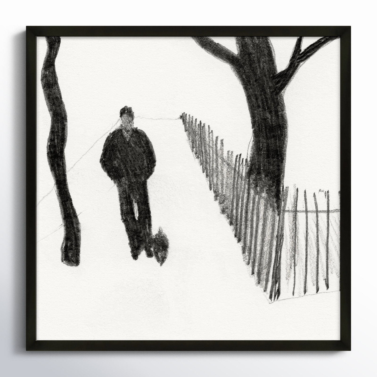 Walking The Dog by Simon Schneiderman, Black, 24" H x 24" W x 1.25" D