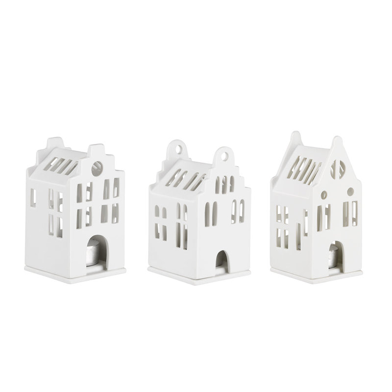Porcelain Village House Set - Steped Gable Roofs - 3 Pieces