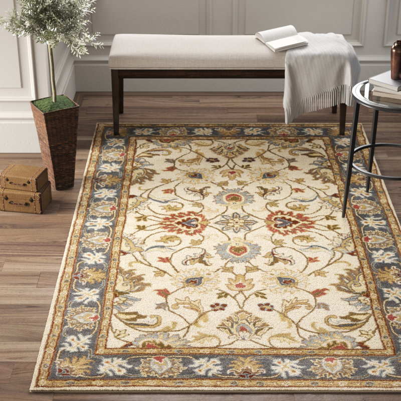 BuckHill Oriental Handmade Tufted Wool Tan Area Rug, Rectangle 9' x 12'