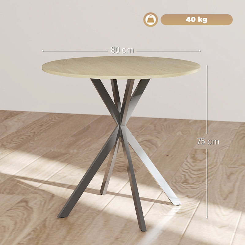 HOMCOM 80cm Round Dining Table, Industrial Kitchen Table with Steel Legs, Oak Wood, Black