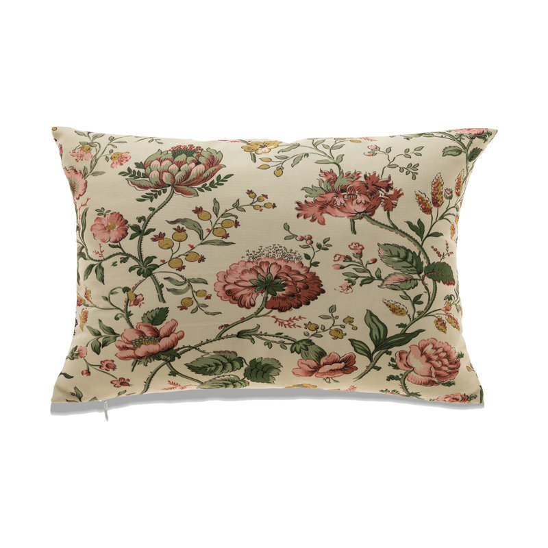 Rectangular Pink Flowers On White Pillow Cover