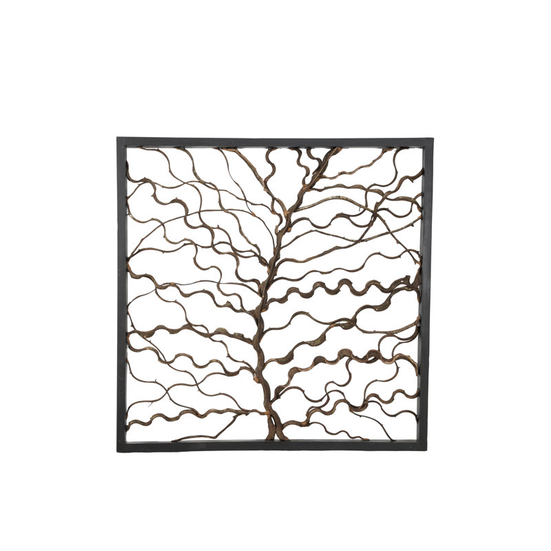 Décoration murale carrée en bois de teck et branches de Bauhinia, H 47,5 po x l 47,5 po x P 2 po