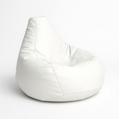 Fauteuil à billes blanc de qualité supérieure, 31,5 po x 29,5 po x 11,8 po | 100% similicuir et polyester, imperméable | Rempli de billes de mousse EPS recyclées pour plus de confort | Housse à fermeture à glissière amovible, idéale pour le salon et les salles de jeux