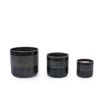 Ensemble de pots à fleurs en céramique émaillée noire faite à la main de 3, 9 po 7 po 6 po de diamètre