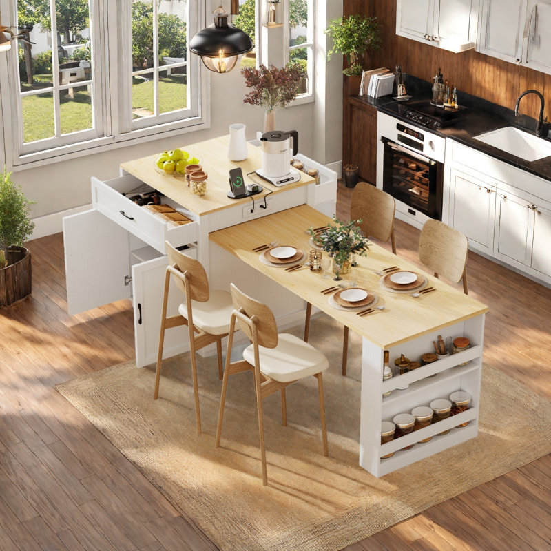 Lark Manor 82.7 inch Kitchen Island with Extendable Dining Table and ...