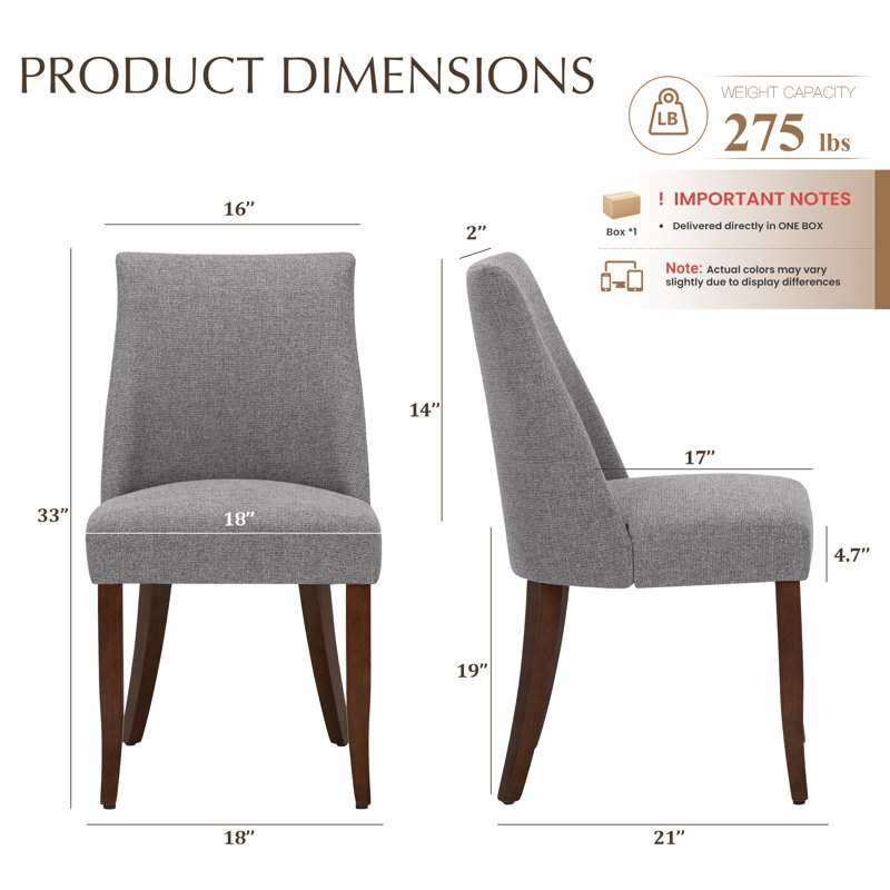 Parsons Fabric Upholstered Dining Chair Solid Wood Side Chair, Light Gray, 2