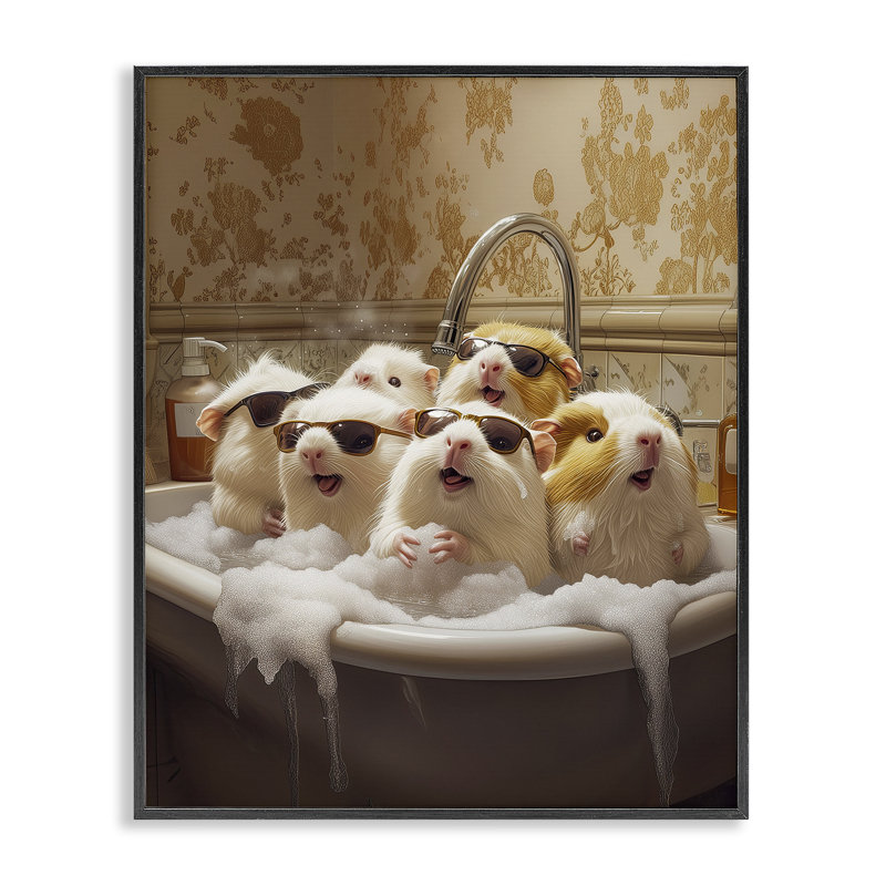 Cochons d'Inde dans un bain moussant, estampe numérique, conception par Jim Baldwin, H 14 po x l 11 po