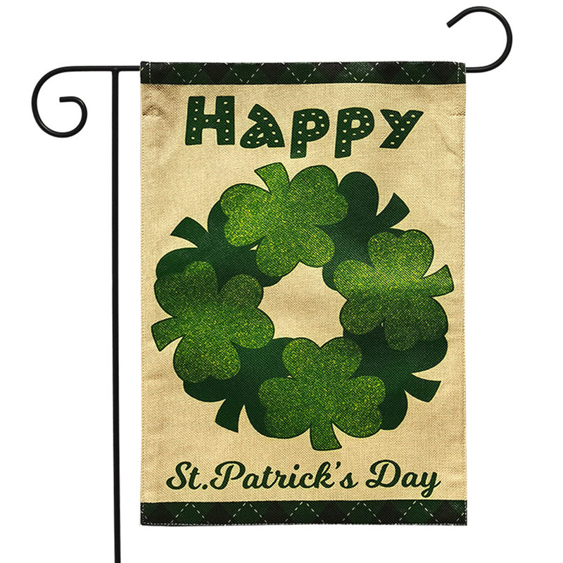 Drapeau de jardin Happy St. Patrick's Wreath, Vert foncé/brun clair Jour de la Saint-Patrick
