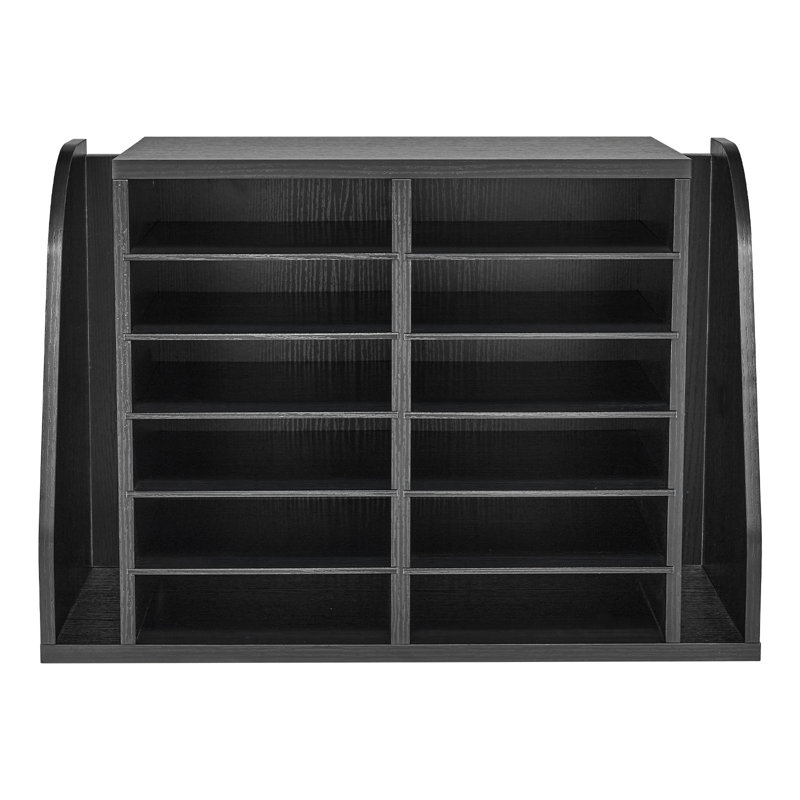 Organisateur de documents, boîte aux lettres de bureau à 12 compartiments avec rangement vertical sur le côté, trieur de boîtes aux lettres en bois en panneau de particules, organisateur de bureau de bureau pour classeur, document, papier, noir
