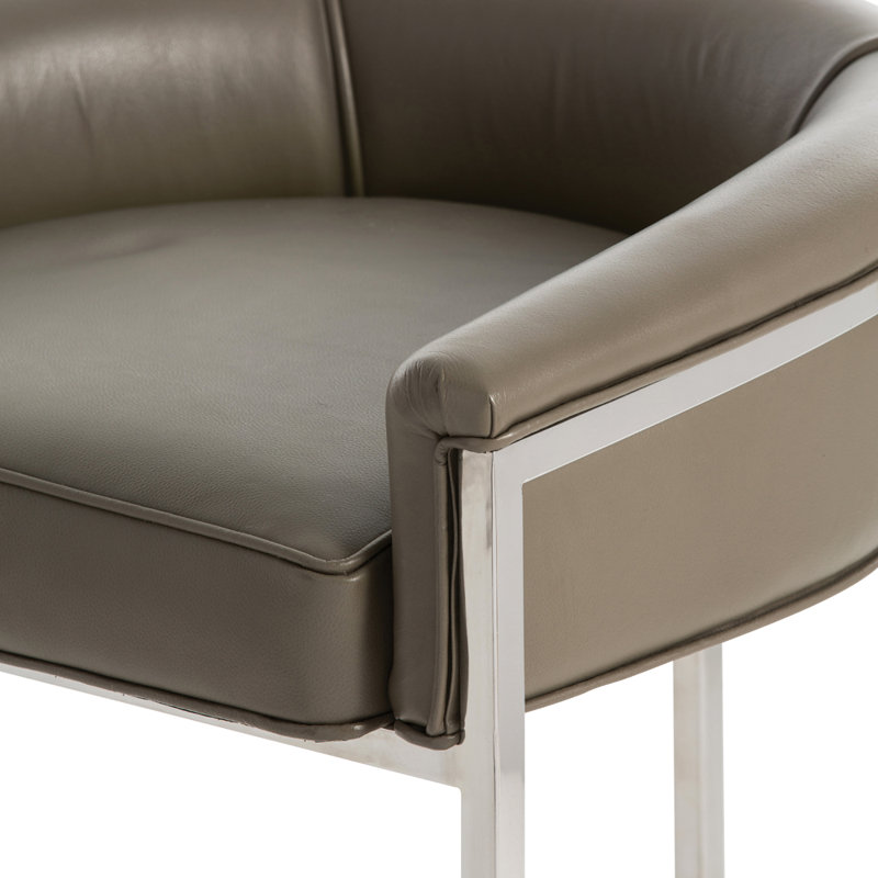 Calvin Upholstered Counter Stool with Metal Frame, Counter Stool (25" Seat Height), Silver, Brown
