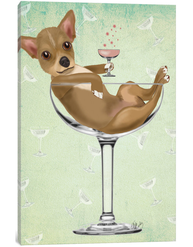 «Chihuahua in Cocktail Glass», impression sur toile, H 12 po x l 8 po x P 0,75 po, Toile tendue, Pas de tapis