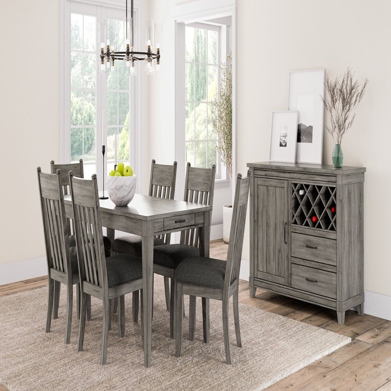 Table de salle à manger rustique gris avec deux tiroirs de rangement et rallonge