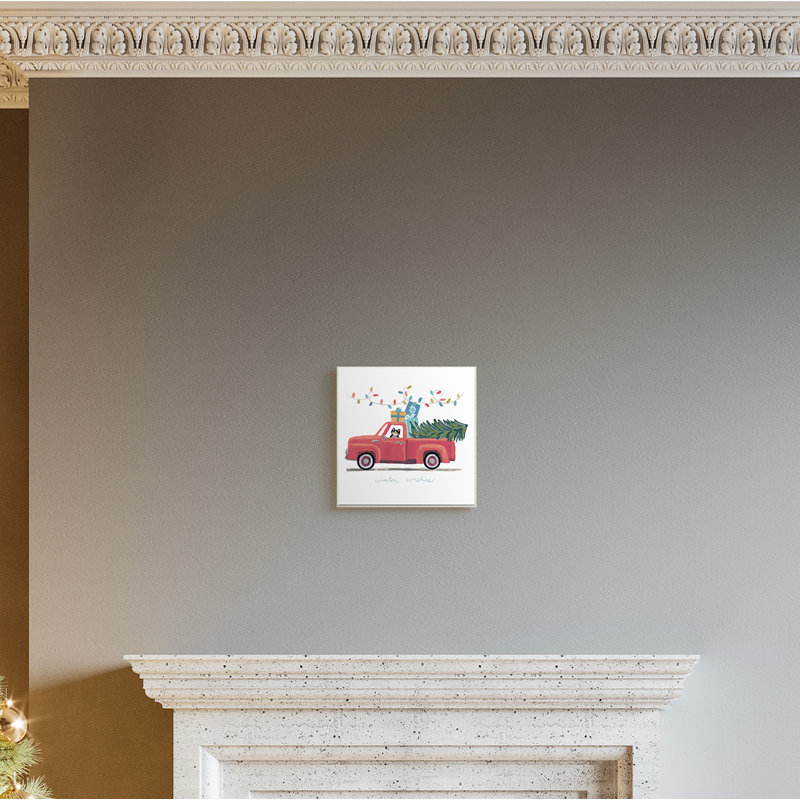 Chat, Noël, camion rouge, hiver, souhaits, Plaque murale, H 12 po x l 12 po x P 0,5 po