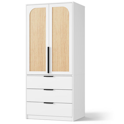 Armoire Wardrobe Closet, 69.5" Wooden Wardrobe Cabinet with 3 Drawers, Hanging Rod, 2 Doors Clothing Storage Cabinet for Bedroom, Large Capacity Stora by Bay Isle Home