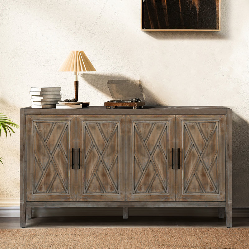 Armoire de cuisine spacieuse avec 4 portes - Console brun antique, entrée de 60 pouces et tablette réglable