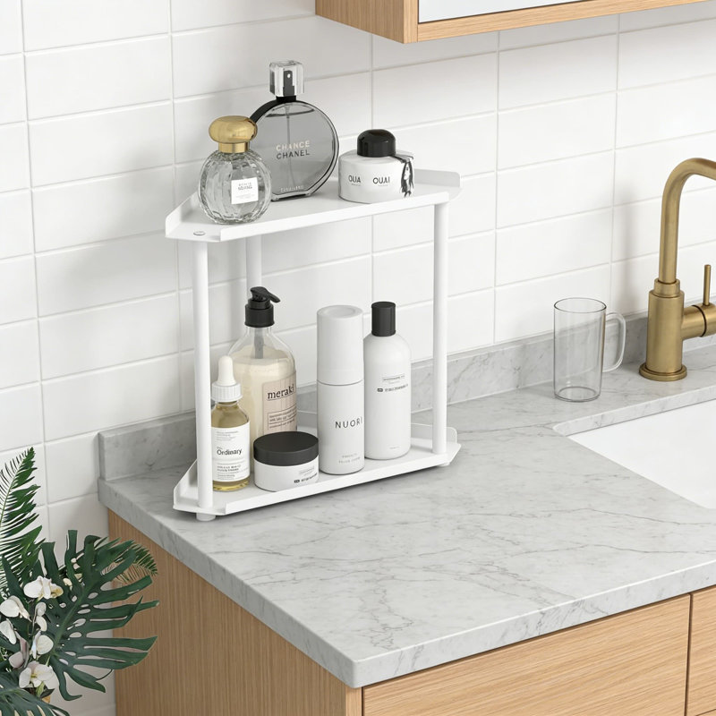 Étagère de coin à 2 niveaux pour comptoir de salle de bain, support de rangement multifonctionnel pour meuble-lavabo, cuisine, salon et chambre à coucher