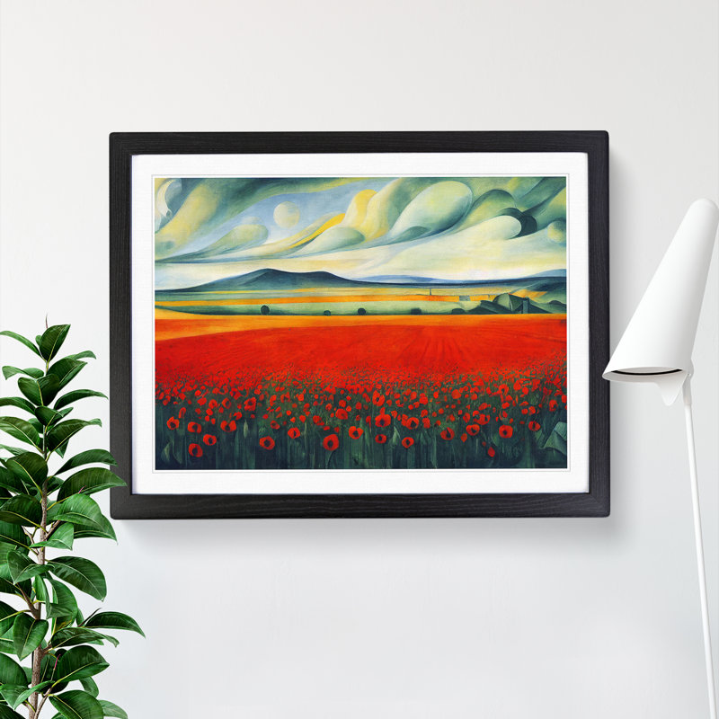 XH1022-7237X Pure Poppy Field Flowers - Single Picture Frame Print, 46cm H x 64cm W x 2cm D, Black Framed