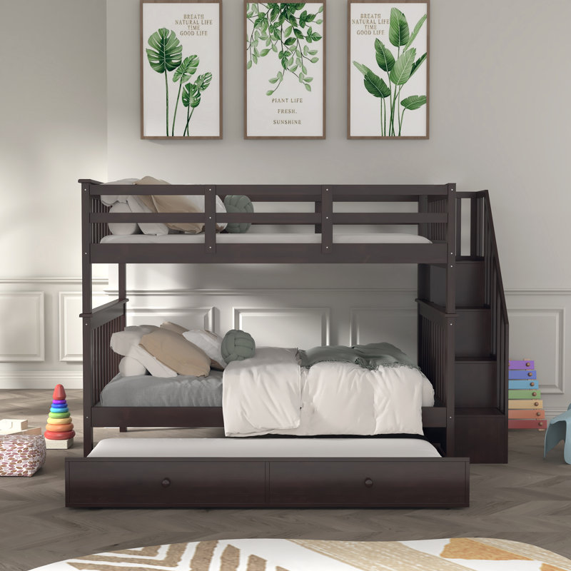 Kids Full Over Full Bunk Bed with Trundle, Espresso