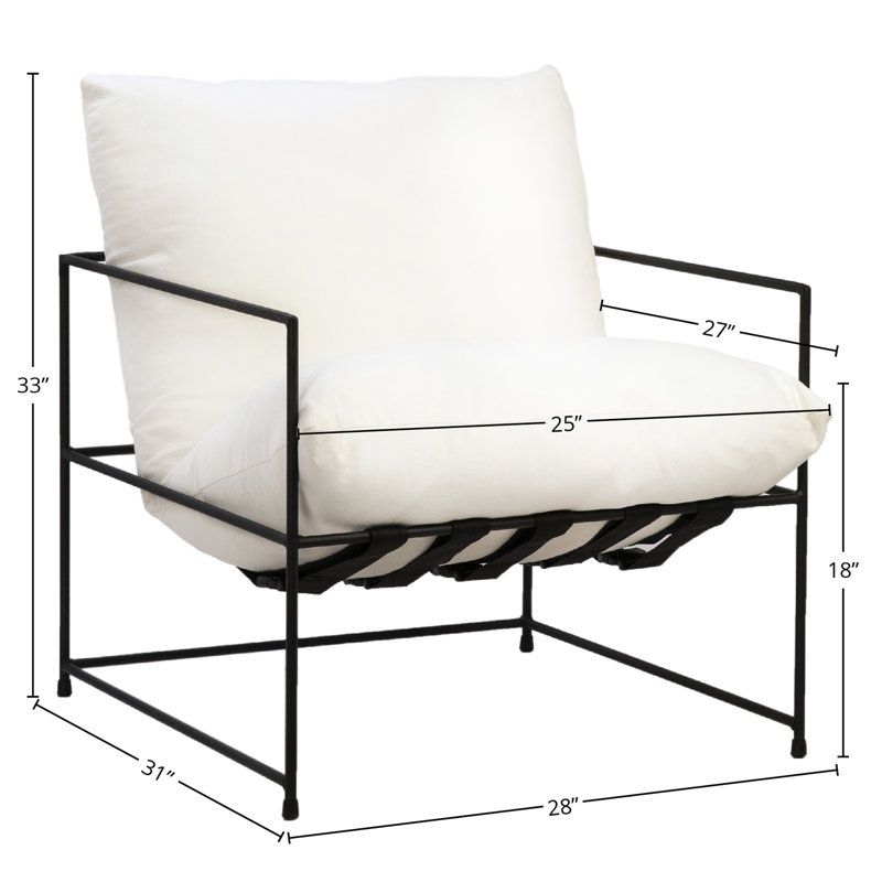 Inska Black Iron Hammock Style Occasional Chair, 33" H x 28" W x 30" D, White Natural